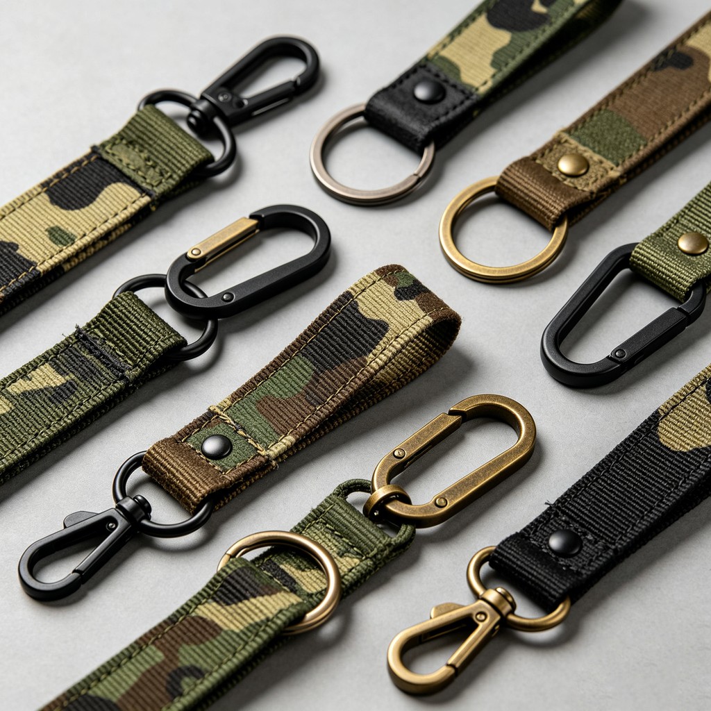 Camouflage Pattern Jacquard Polyester Webbing Wrist Lanyard Keychain with Snap Button